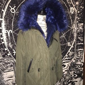 Green Jacket Blue Faux Fur